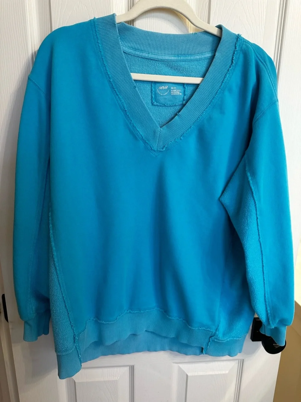 Aerie Vacay Relaxed V-Neck Oversized Sweater in Bright Turquoise Size XS - Picture 2 of 4